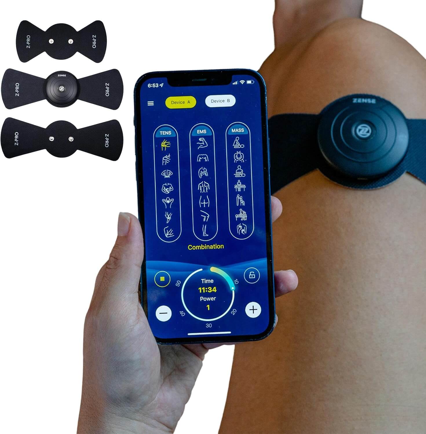 Z-PRO TENS & EMS Back Massager for Neck and Shoulder Pain Relief - Wireless Bluetooth EMS Muscle Stimulator Machine for Deep Tissue Therapy