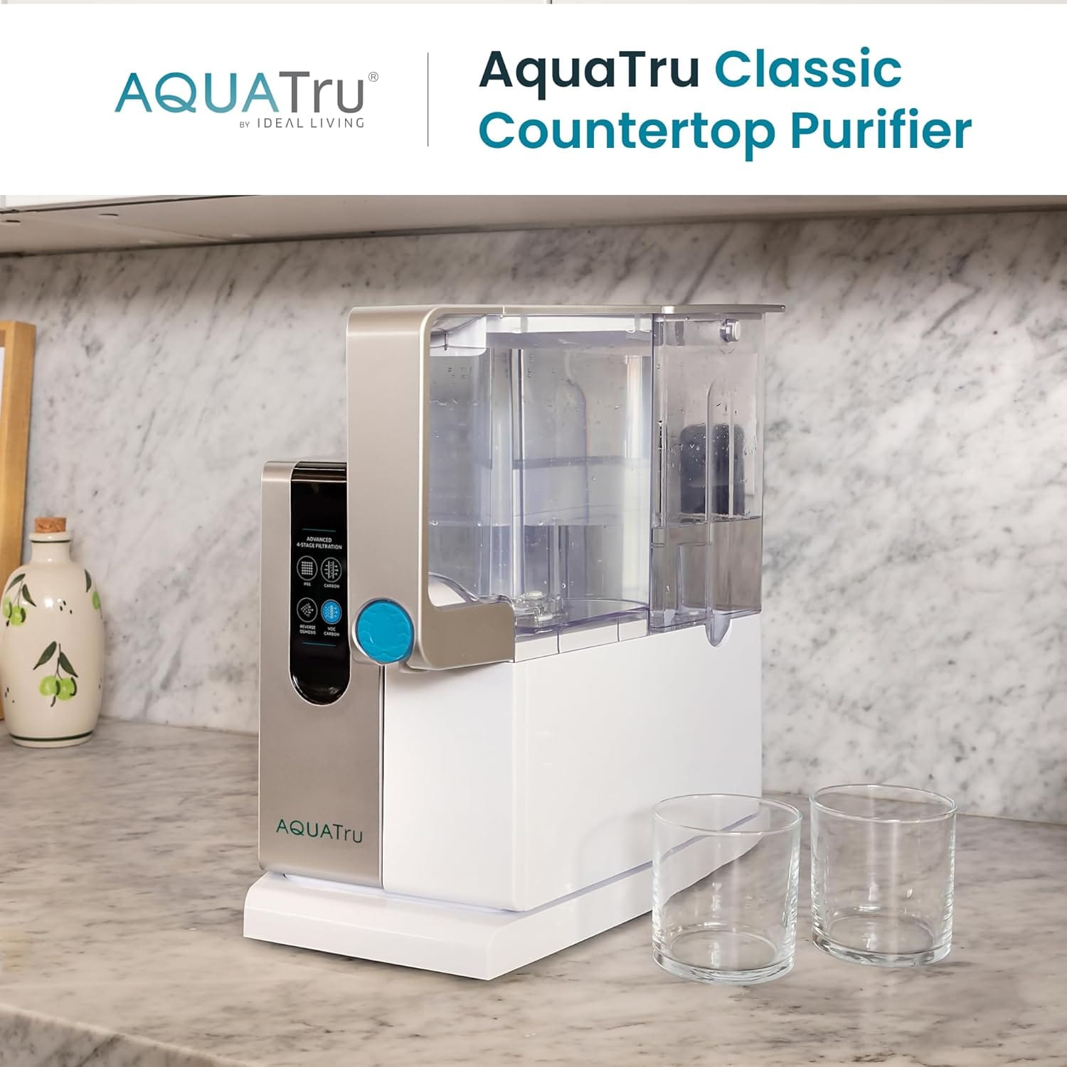 AquaTru Classic Countertop Water Purifier | Certified 4-Stage Reverse Osmosis System Removes 84 Contaminants Including Forever Chemicals, Lead, Fluoride & Microplastics | No Plumbing Required