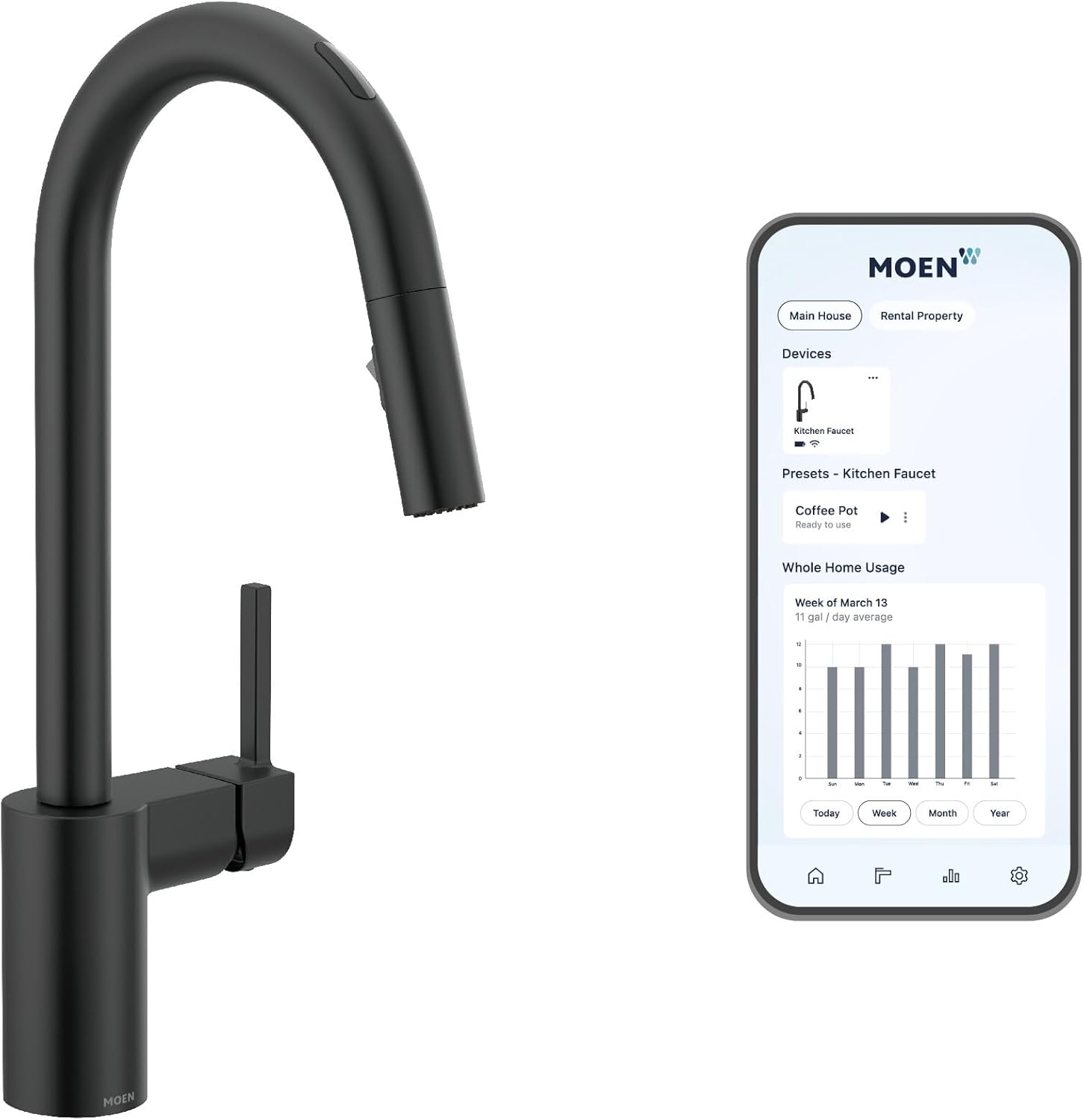 Moen Align Matte Black Smart Faucet Touchless Kitchen Faucet with Pull Down Sprayer, Modern Kitchen Sink Faucet with Voice Control and Power Boost, 7565EVBL