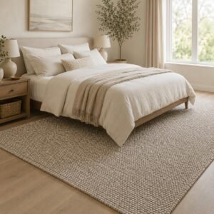 Hand-Woven Wool Rug for a Warm, Calm Bedroom