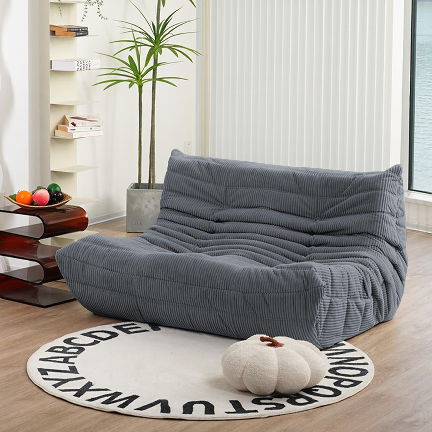 N&V Fireside Loveseat in Frost Grey corduroy
