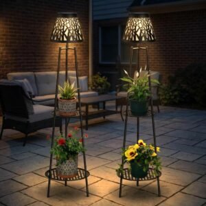 Solar Floor Lamps with Plant Stands for the Garden