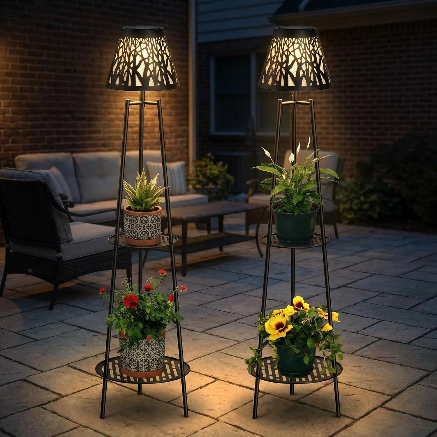 VISFLAIR solar floor lamps with integrated plant stands for garden and patio