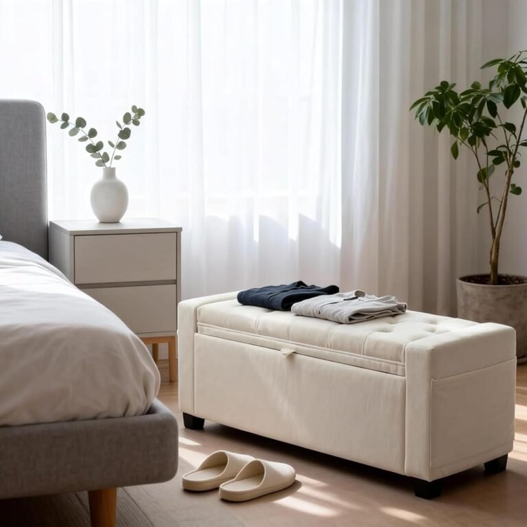 Cream storage ottoman bench for bedroom