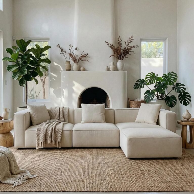 Acanva Zola modular sectional sofa in cream linen-like upholstery