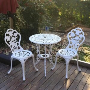 A White Cast Aluminum Bistro Set for Small Garden Spaces
