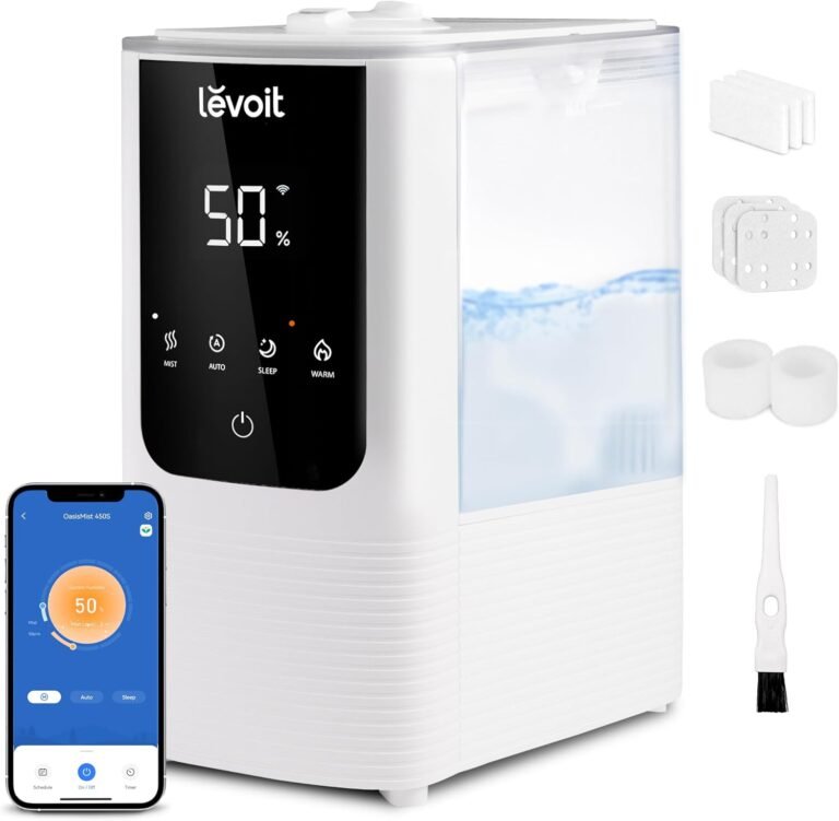 Levoit OasisMist 450S white smart humidifier with digital display and transparent water tank
