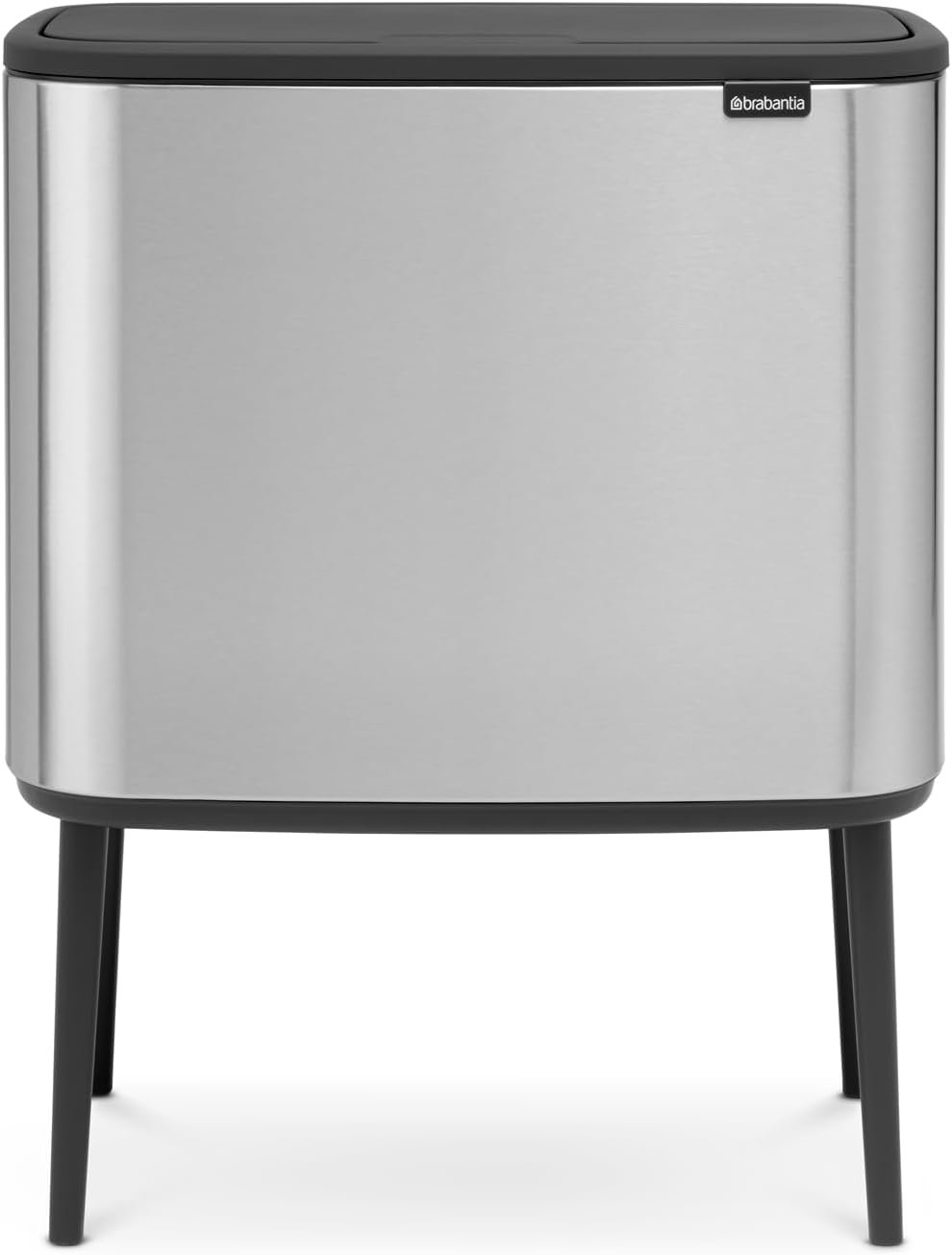 Brabantia Bo Touch 36L kitchen trash can in fingerprint-resistant matte steel with raised black legs