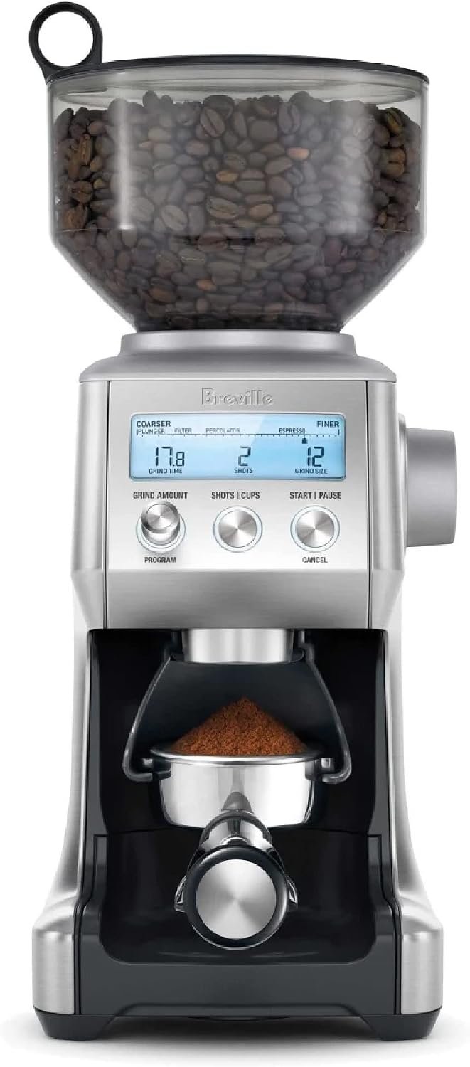Breville Smart Grinder Pro brushed stainless steel coffee grinder with bean hopper