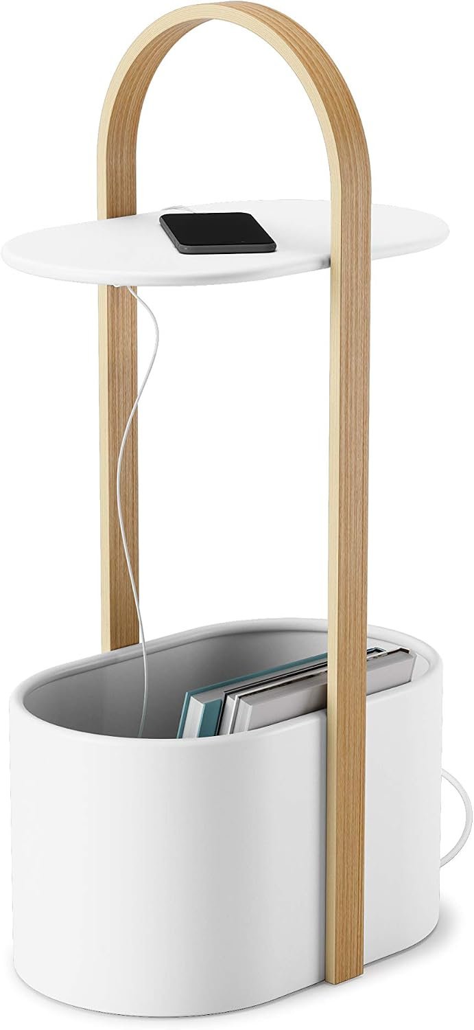 Umbra Bellwood storage side table in white and natural wood